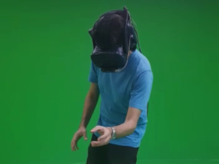 photo of mine, testing a VR application in a room with green walls