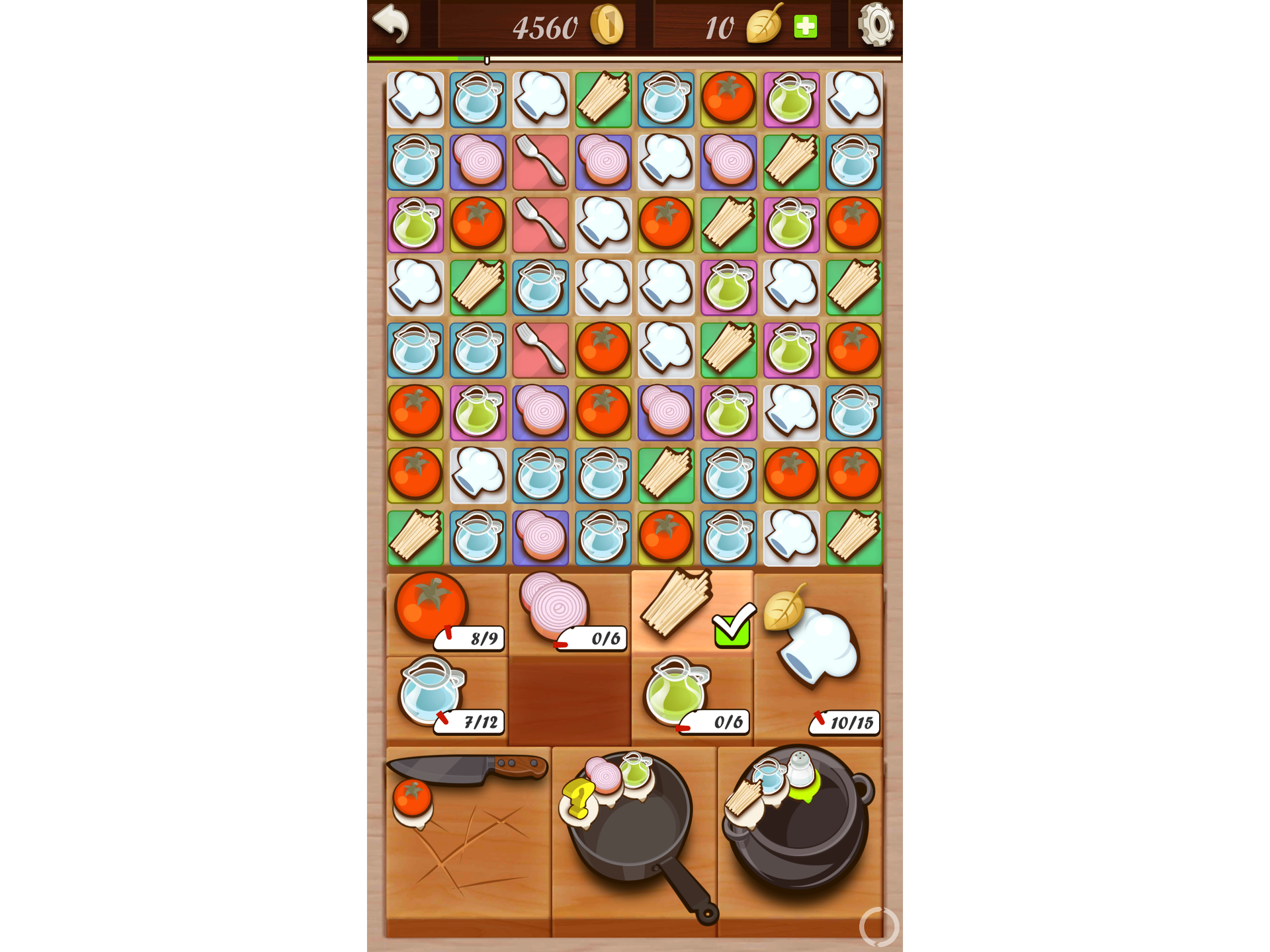 screenshot from "Artusi: Cooking Time", a match-three game